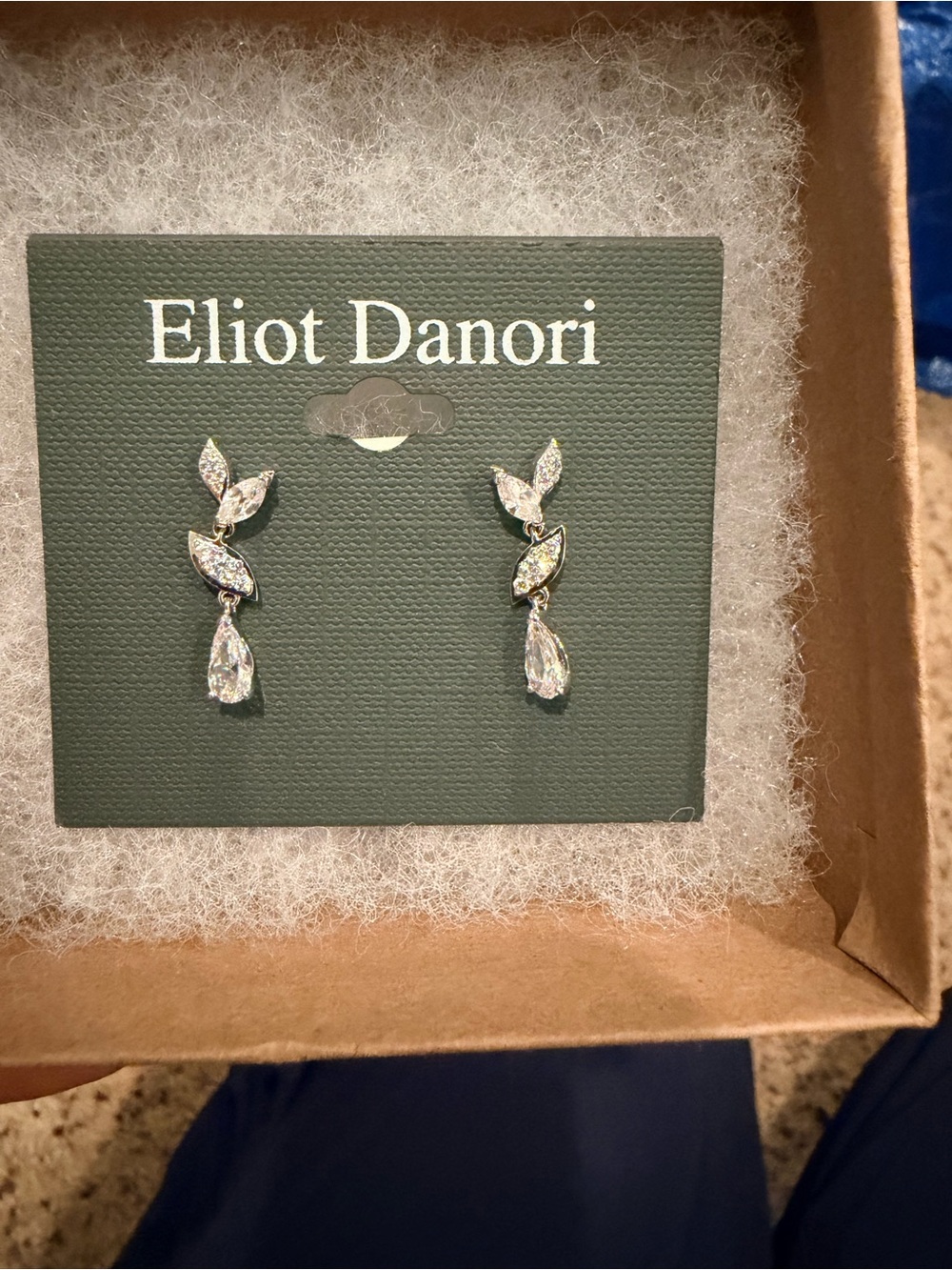 Macy's Eliot Danori Silver-Tone Leaf Drop Earrings with Clear Crystals
